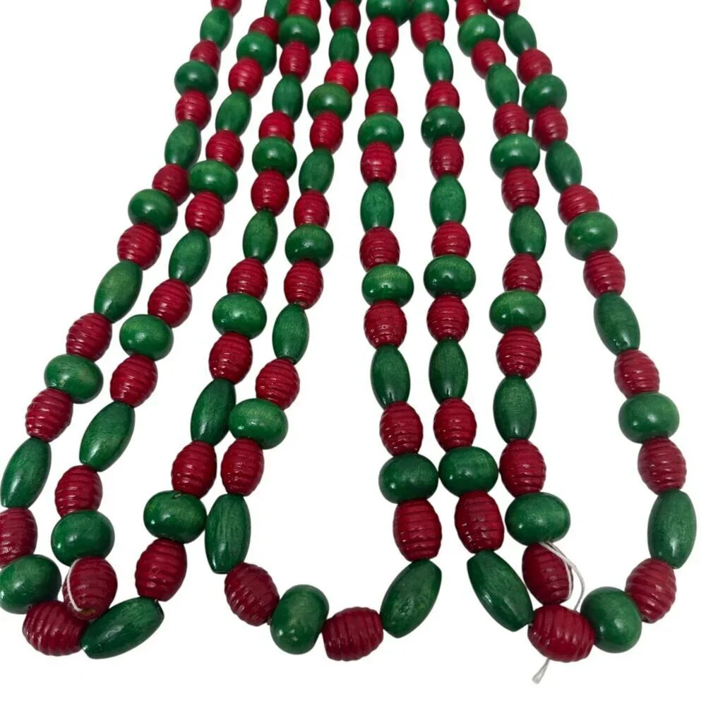 Christmas Garland Wooden Beads 9 Feet Strand Red Green by Santa's Best